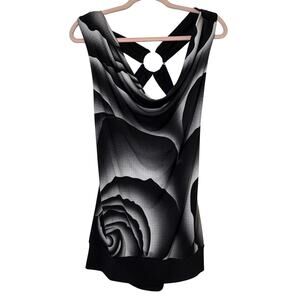 XL Y2K Vtg Urban Vibe Cowl Neck Rose Tank Top Criss Cross Back Grunge Goth Club